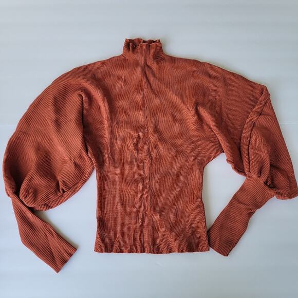 Zara Puff Sleeve Ribbed Sweater in Brick - Picture 2 of 8